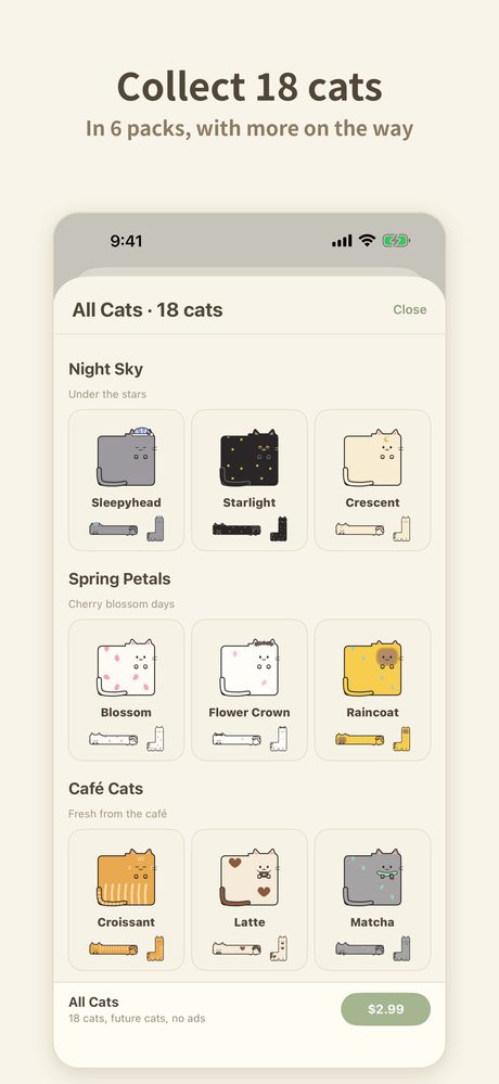 Collect 18 cats in 6 packs
